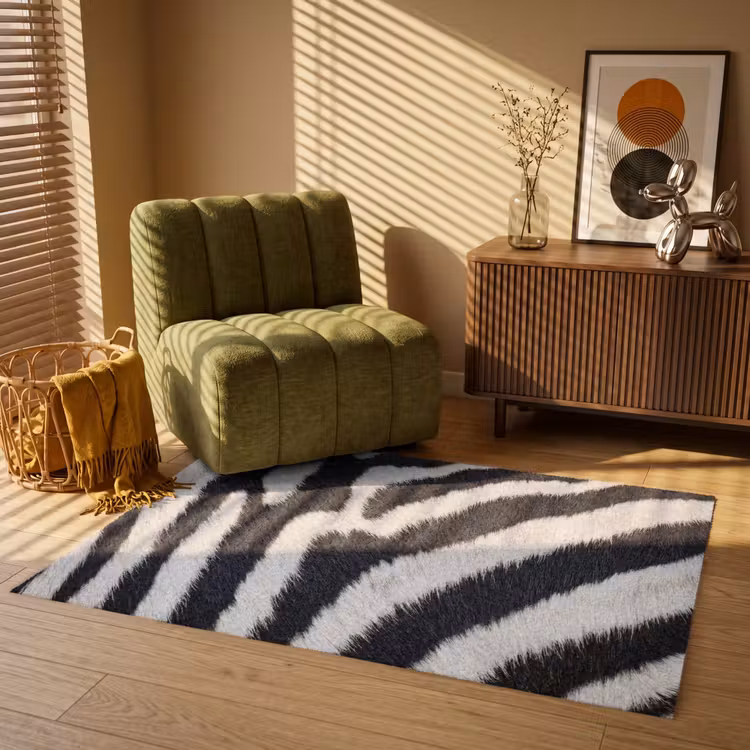 Zebra - Vacht - Klassiek - Zwart - Wit Vloerkleed Rechthoek klein -atmosphere_sfeer1_global