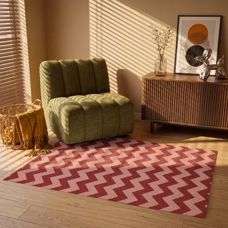Zigzag - Strepen - Patroon - Rood Vloerkleed Rechthoek klein -atmosphere_sfeer1_global