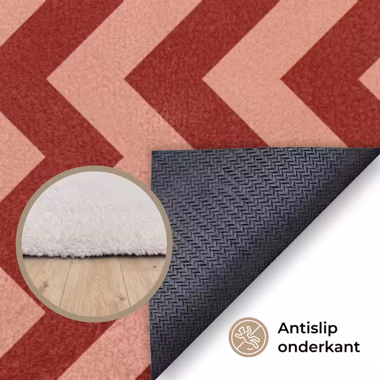 Zigzag - Strepen - Patroon - Rood Vloerkleed Rechthoek klein -uniquesellingpoint_antislip_NL_DE
