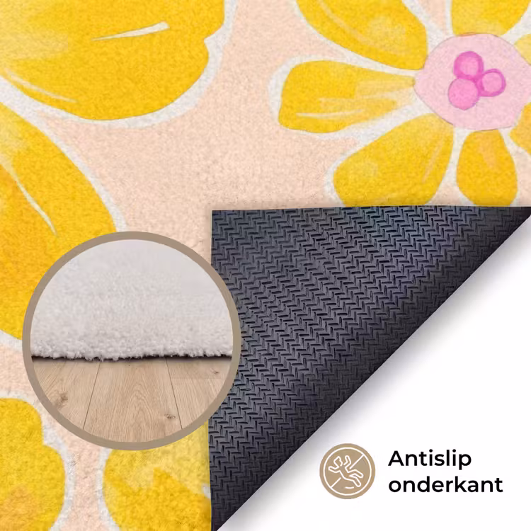 Zomers - Bloemen - Geel Vloerkleed Rechthoek klein 1091 -uniquesellingpoint_antislip_NL_DE