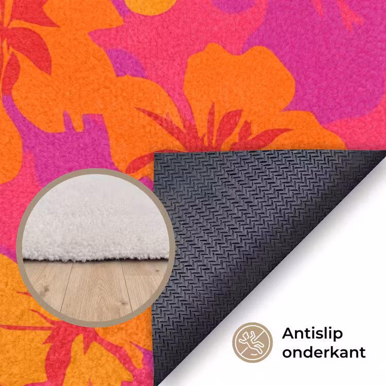 Zomers - Hibiscus - Kleurrijk Vloerkleed Rechthoek klein 1091 -uniquesellingpoint_antislip_NL