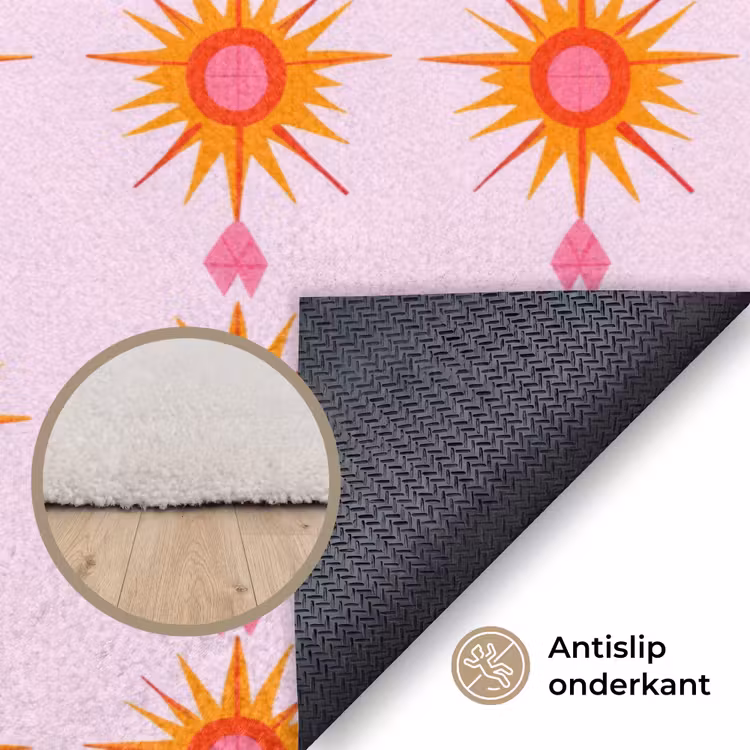 Zon - Motief - Roze Vloerkleed Rechthoek klein 1091 -uniquesellingpoint_antislip_NL_DE