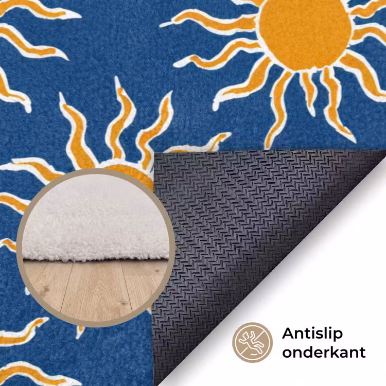 Zon - Patroon - Blauw Vloerkleed Rechthoek klein 1091 -uniquesellingpoint_antislip_NL_DE