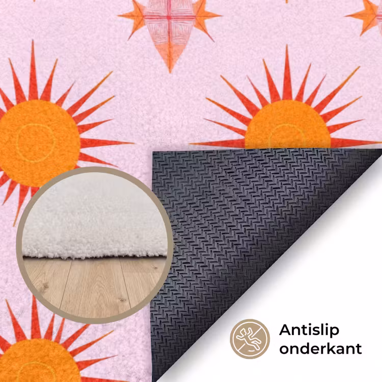 Zon - Patroon - Roze Vloerkleed Rechthoek klein 1091 -uniquesellingpoint_antislip_NL