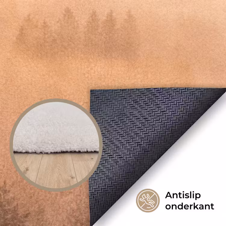 Zonlicht - Mist - Bergen - Bomen Vloerkleed Rechthoek klein -uniquesellingpoint_antislip_NL