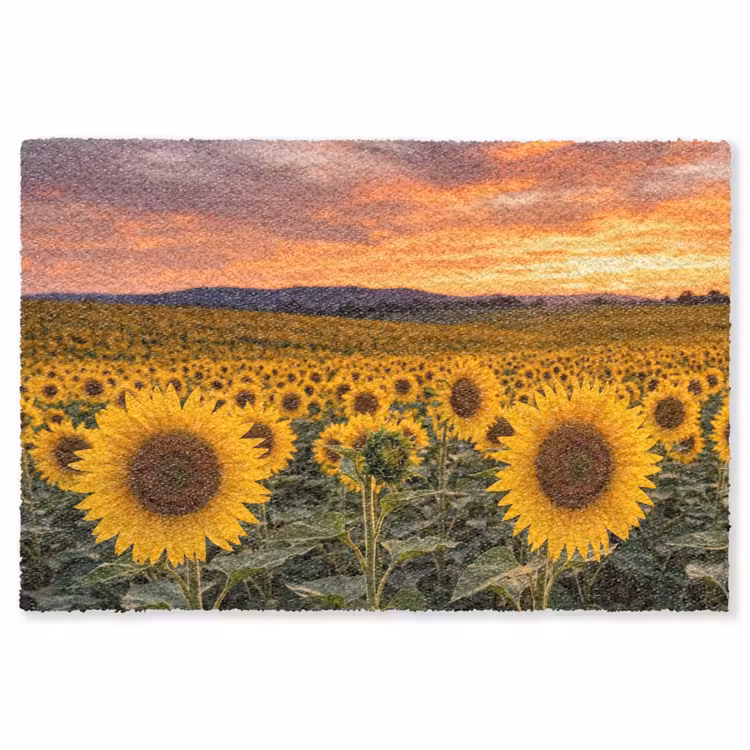 Zonnebloemen - Heuvellandschap - Geel Vloerkleed Rechthoek klein -3d