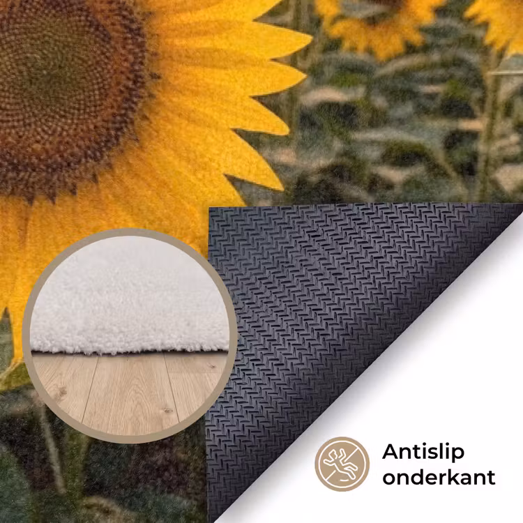 Zonnebloemen - Heuvellandschap - Geel Vloerkleed Rechthoek klein -uniquesellingpoint_antislip_NL_DE