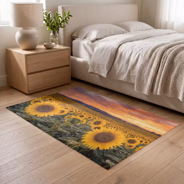 Zonnebloemen - Heuvellandschap - Geel Vloerkleed Rechthoek klein -atmosphere_sfeer3_global