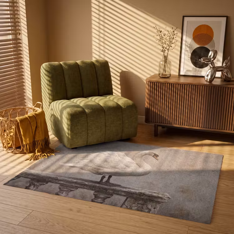 Zwaan - Elegant - Dieren - Wit Vloerkleed Rechthoek klein -atmosphere_sfeer1_global