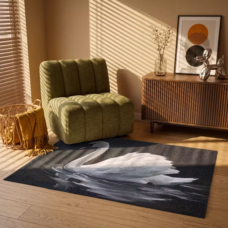 Zwaan - Water - Natuur - Realistisch - Wit Vloerkleed Rechthoek klein -atmosphere_sfeer1_global