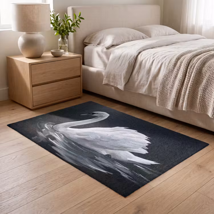 Zwaan - Water - Natuur - Realistisch - Wit Vloerkleed Rechthoek klein -atmosphere_sfeer3_global
