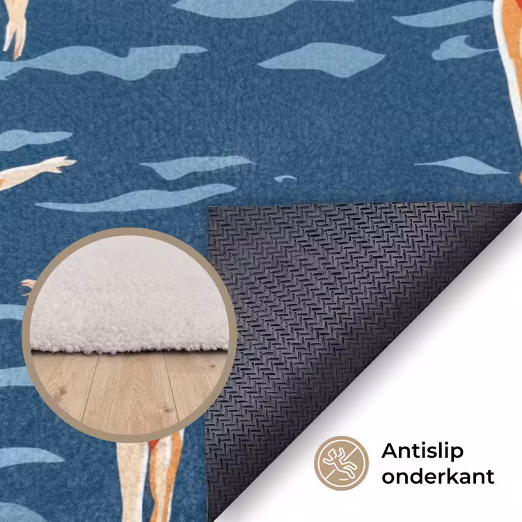 Zwemsters- Retro - Blauw Vloerkleed Rechthoek klein 1091 -uniquesellingpoint_antislip_NL