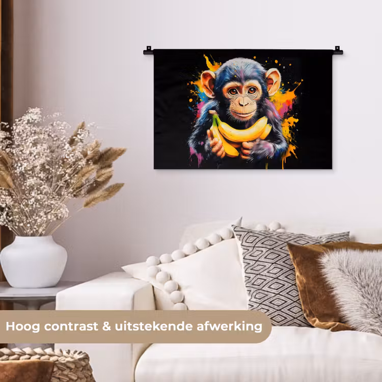 Aap - Graffiti - Kleurrijk - Bananen - Modern Wandkleed katoen klein -sfeer1