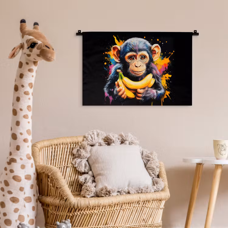 Aap - Graffiti - Kleurrijk - Bananen - Modern Wandkleed katoen klein -wsfeer5_kind