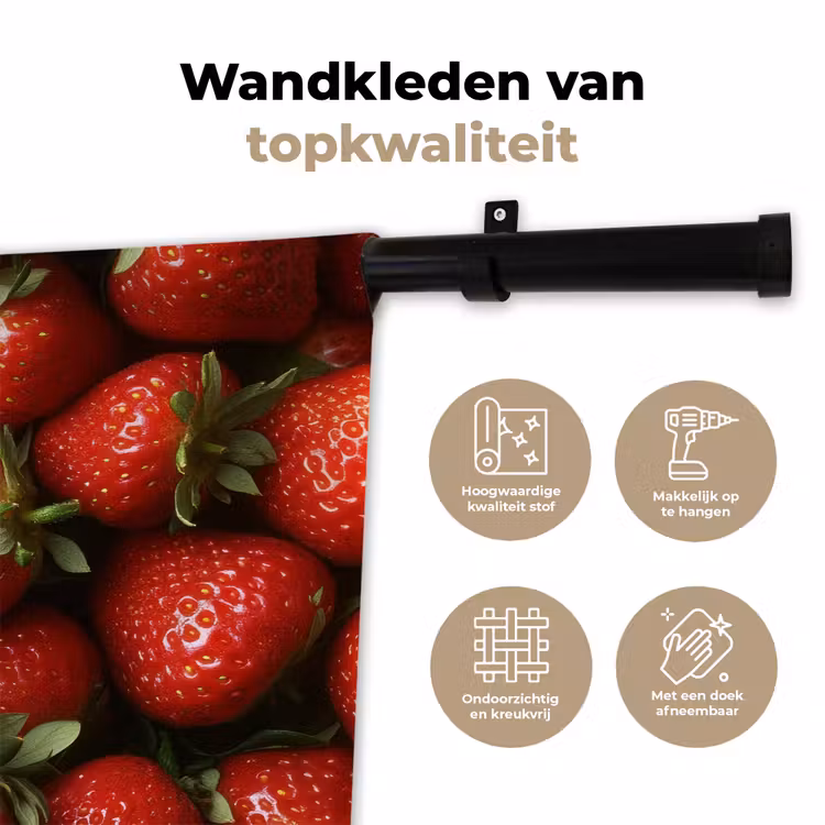 Aardbei - Fruit - Rood Wandkleed katoen klein -sfeer2