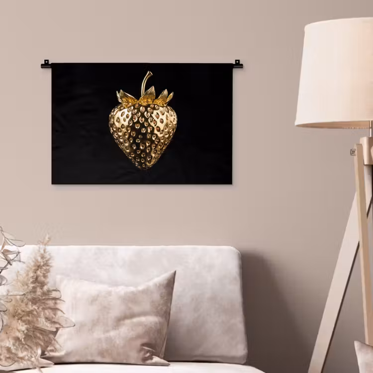 Aardbei - Goud - Zwart - Chrome Wandkleed katoen klein -sfeer4