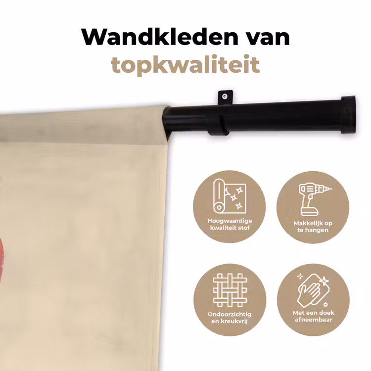 Aardbei - Minimalistisch - Rood - Fruit Wandkleed katoen klein -sfeer2