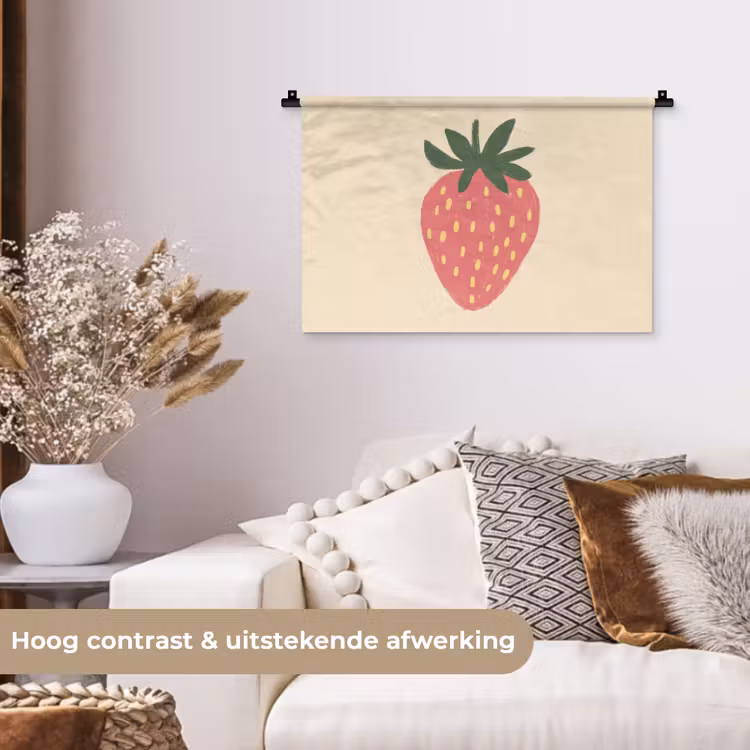 Aardbei - Minimalistisch - Rood - Fruit Wandkleed katoen klein -sfeer1