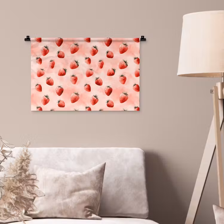 Aardbei - Patroon - Roze Wandkleed katoen klein 269 -sfeer4