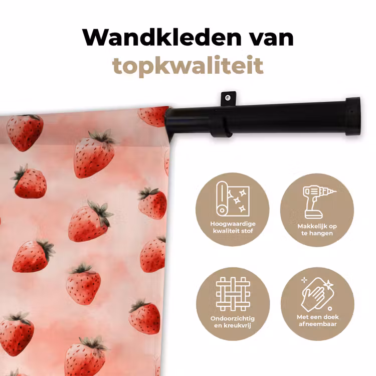 Aardbei - Patroon - Roze Wandkleed katoen klein 269 -sfeer2