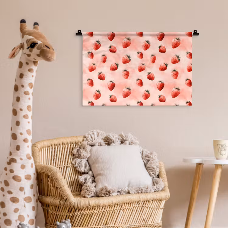 Aardbei - Patroon - Roze Wandkleed katoen klein 269 -wsfeer5_kind