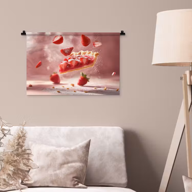Aardbei - Taart- Eten - Roze Wandkleed katoen klein -sfeer4