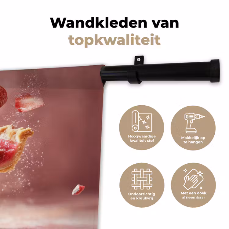 Aardbei - Taart- Eten - Roze Wandkleed katoen klein -sfeer2
