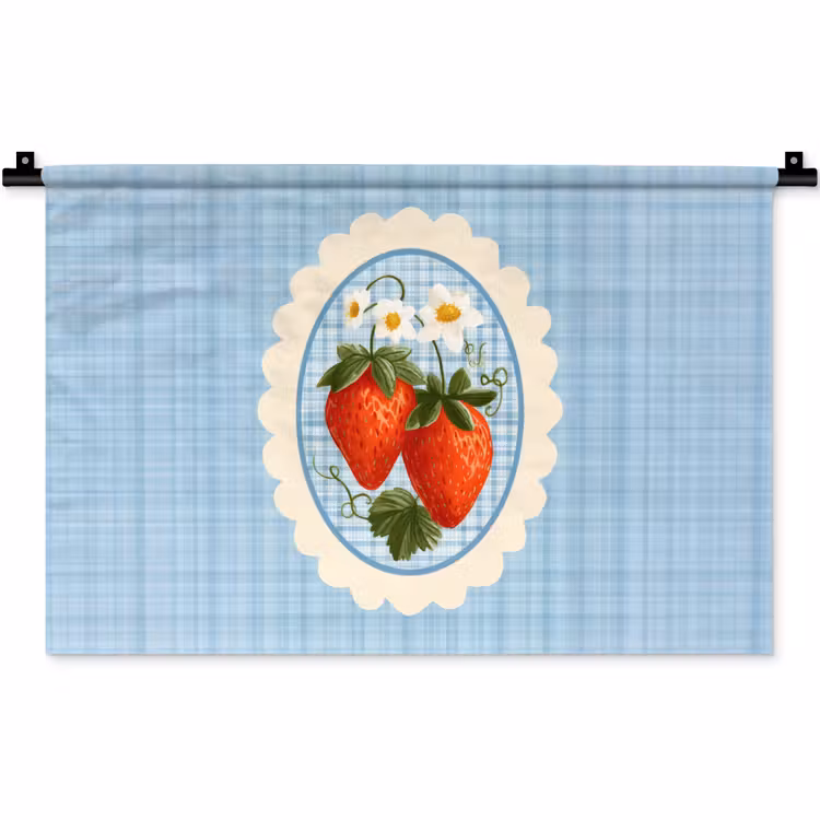 Aardbeien - Lijst - Rood - Geruit Wandkleed katoen klein -zz3d