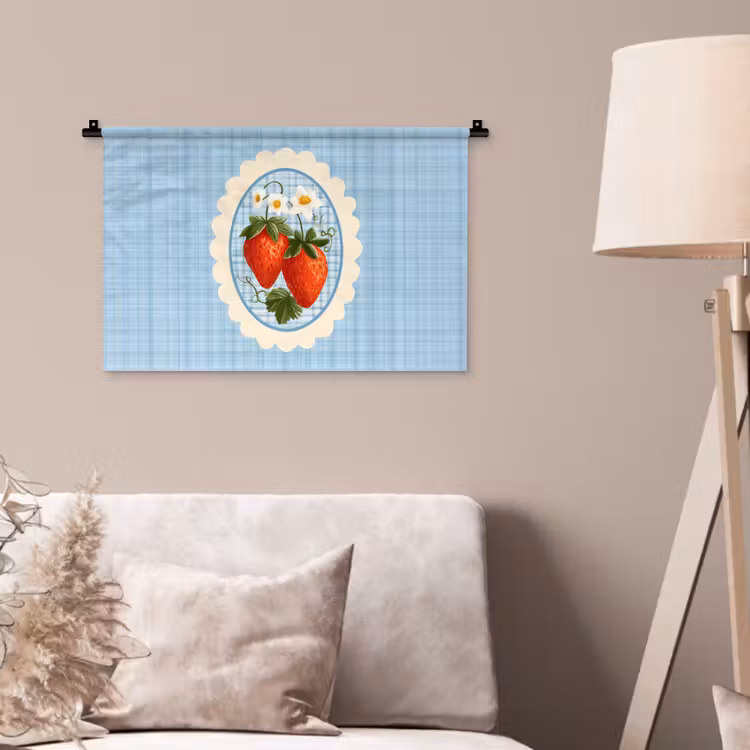 Aardbeien - Lijst - Rood - Geruit Wandkleed katoen klein -sfeer4