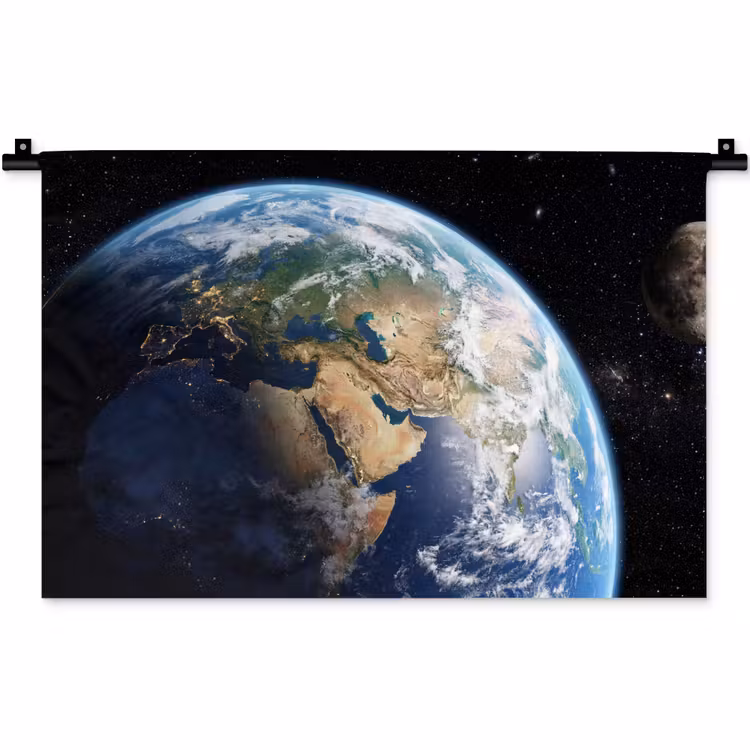 Aarde - Ruimte - Blauw - Groen Wandkleed katoen klein -zz3d