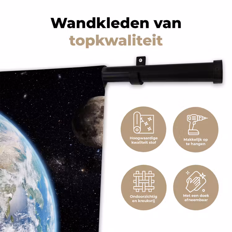 Aarde - Ruimte - Blauw - Groen Wandkleed katoen klein -sfeer2