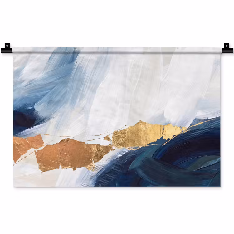 Abstract - Acryl - Blauw - Goud - Elegant Wandkleed katoen klein -zz3d