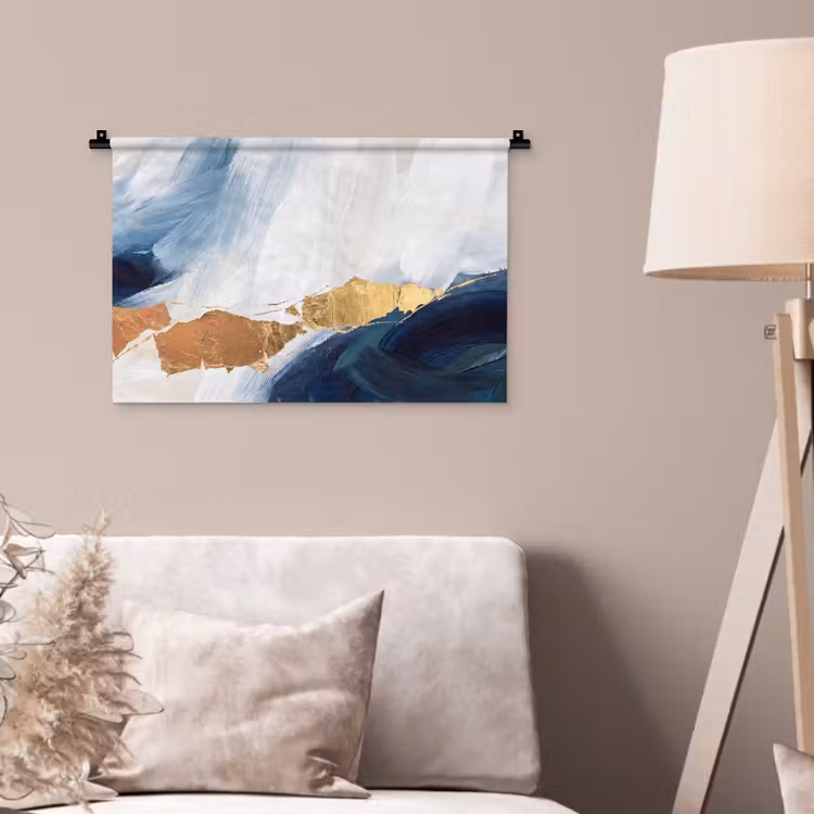 Abstract - Acryl - Blauw - Goud - Elegant Wandkleed katoen klein -sfeer4