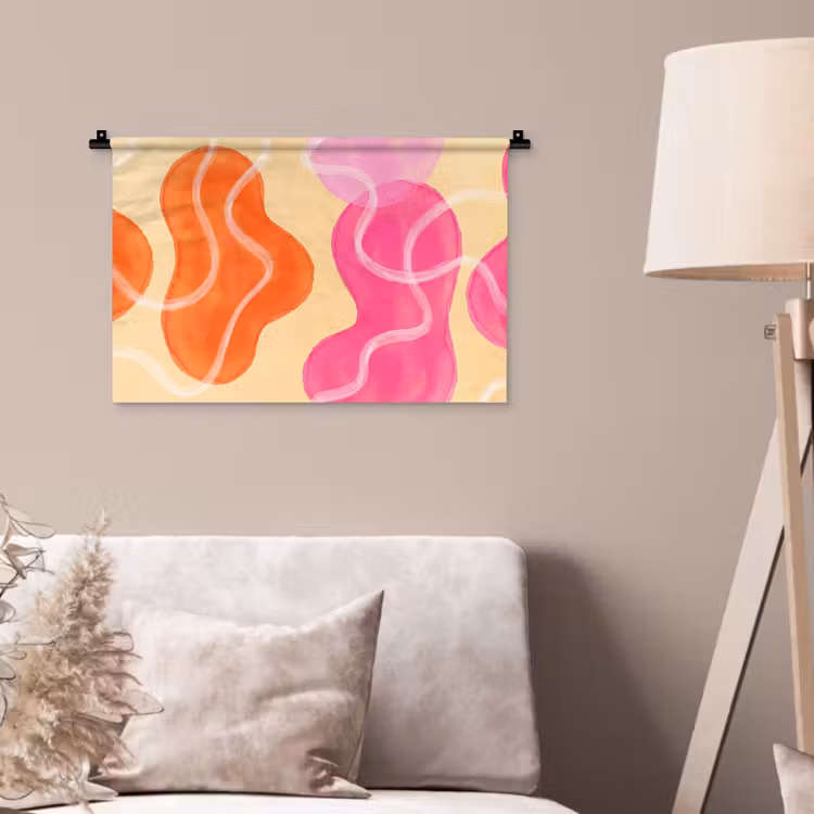 Abstract - Aquarel - Organisch - Oranje - Roze Wandkleed katoen klein -sfeer4