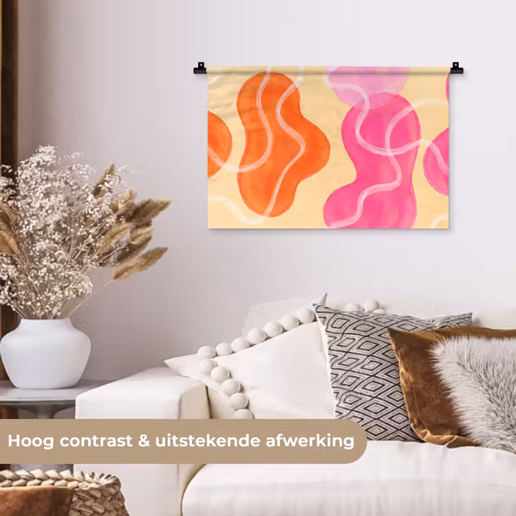 Abstract - Aquarel - Organisch - Oranje - Roze Wandkleed katoen klein -sfeer1