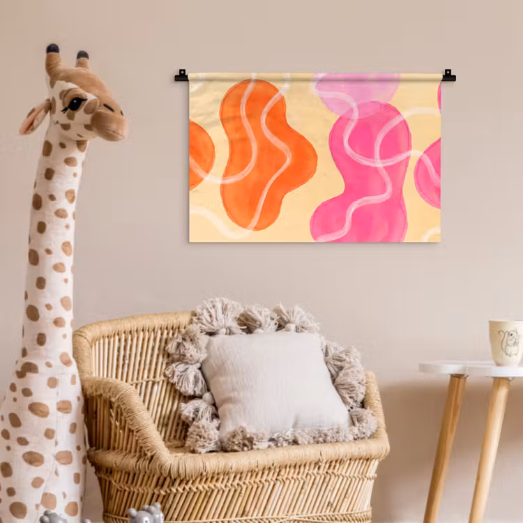 Abstract - Aquarel - Organisch - Oranje - Roze Wandkleed katoen klein -wsfeer5_kind