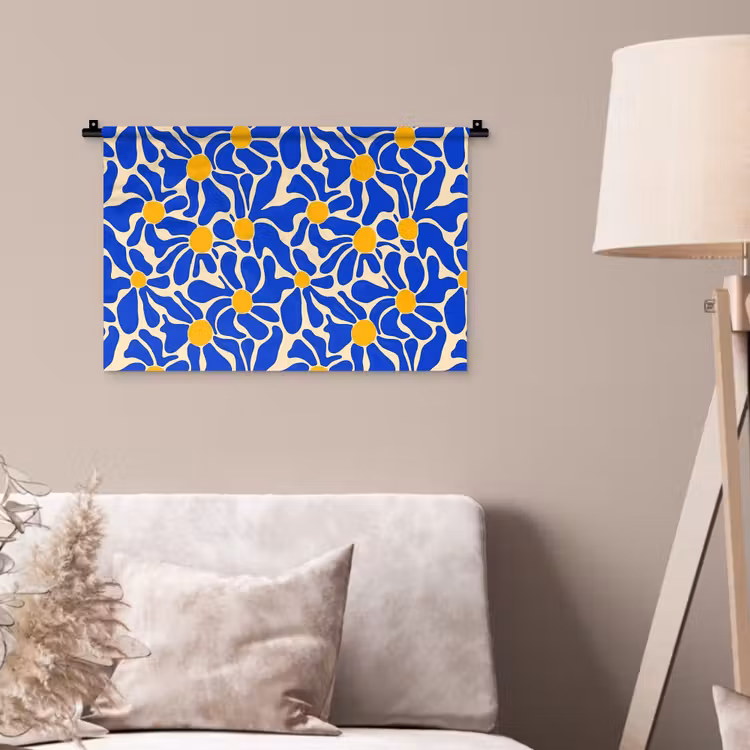 Abstract - Bloem - Blauw Wandkleed katoen klein 269 -sfeer4