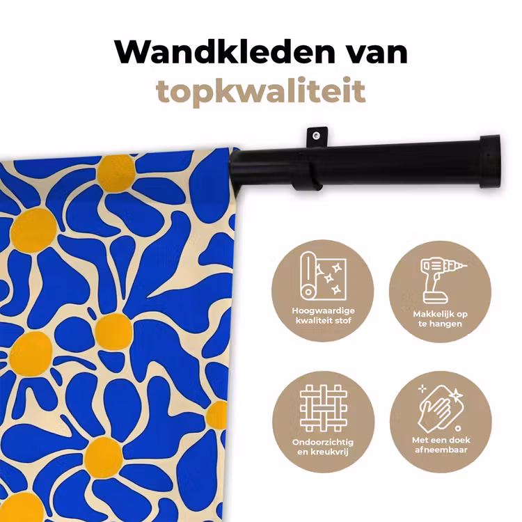 Abstract - Bloem - Blauw Wandkleed katoen klein 269 -sfeer2