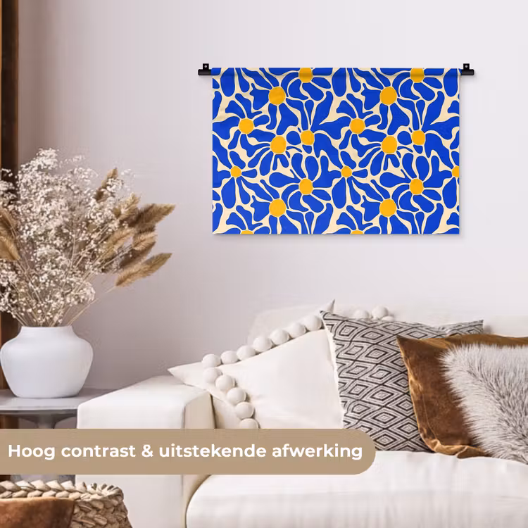 Abstract - Bloem - Blauw Wandkleed katoen klein 269 -sfeer1