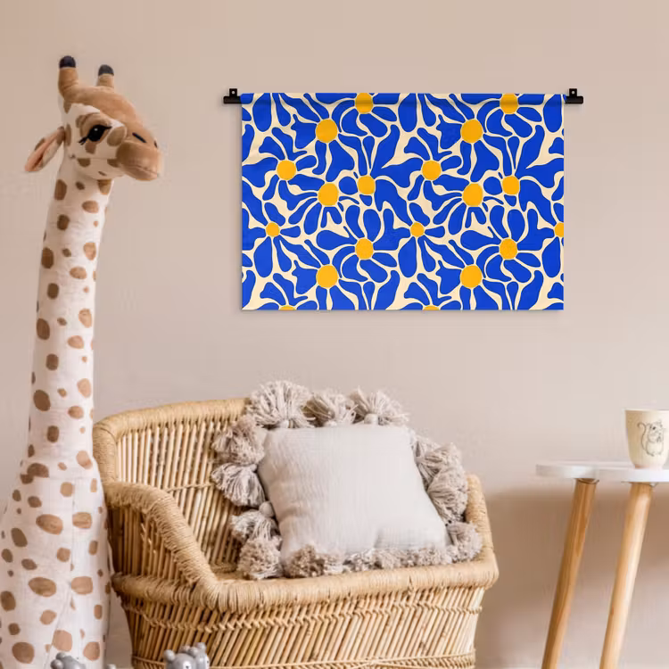 Abstract - Bloem - Blauw Wandkleed katoen klein 269 -wsfeer5_kind