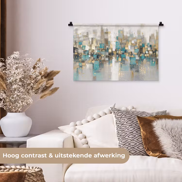 Abstract - Blokken - Goud - Skyline Wandkleed katoen klein -sfeer1