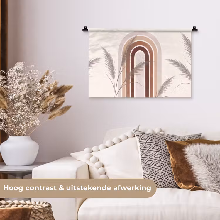 Abstract - Bogen - Plant - Boho - Beige Wandkleed katoen klein -sfeer1