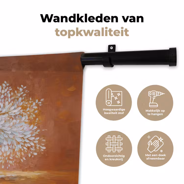 Abstract - Boom - Wit - Bladeren Wandkleed katoen klein -sfeer2