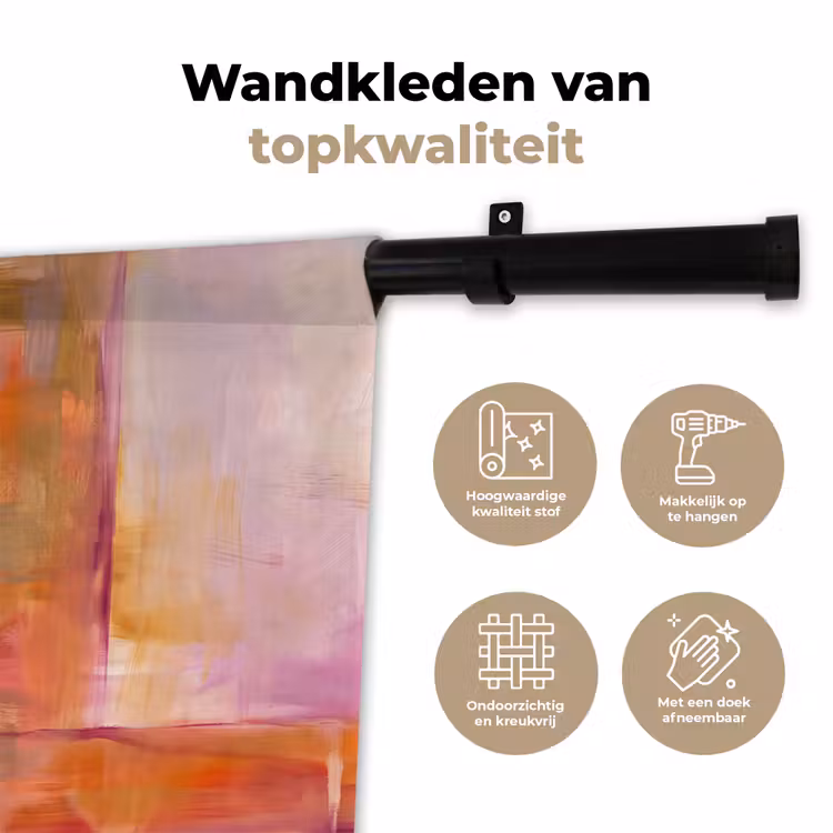 Abstract - Borstelstreken - Kunst - Paars - Goud Wandkleed katoen klein -sfeer2