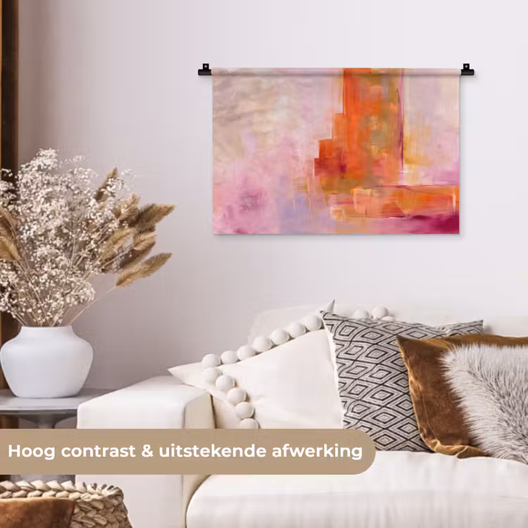 Abstract - Borstelstreken - Kunst - Paars - Goud Wandkleed katoen klein -sfeer1