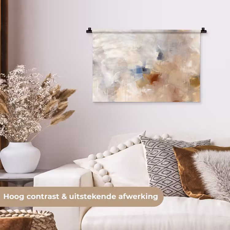 Abstract - Borstelstreken - Modern - Beige - Kunst Wandkleed katoen klein -sfeer1