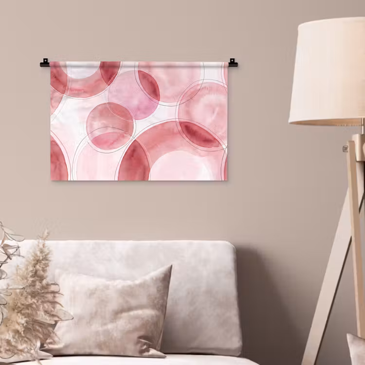 Abstract - Cirkels - Modern - Roze - Kunst Wandkleed katoen klein -sfeer4