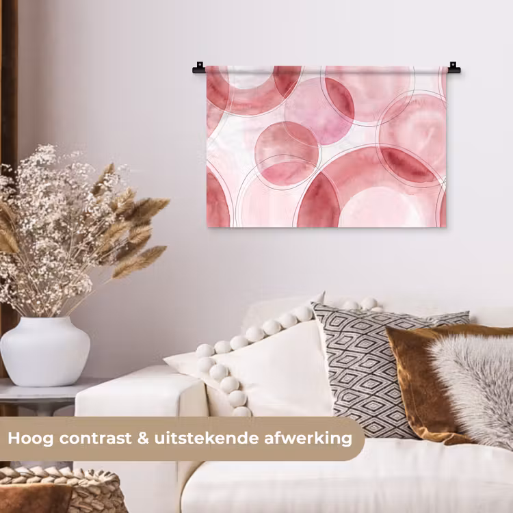 Abstract - Cirkels - Modern - Roze - Kunst Wandkleed katoen klein -sfeer1