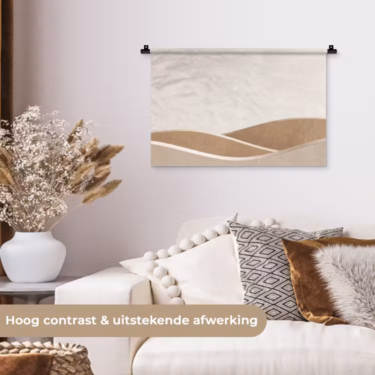 Abstract - Golven - Modern - Beige Wandkleed katoen klein -sfeer1
