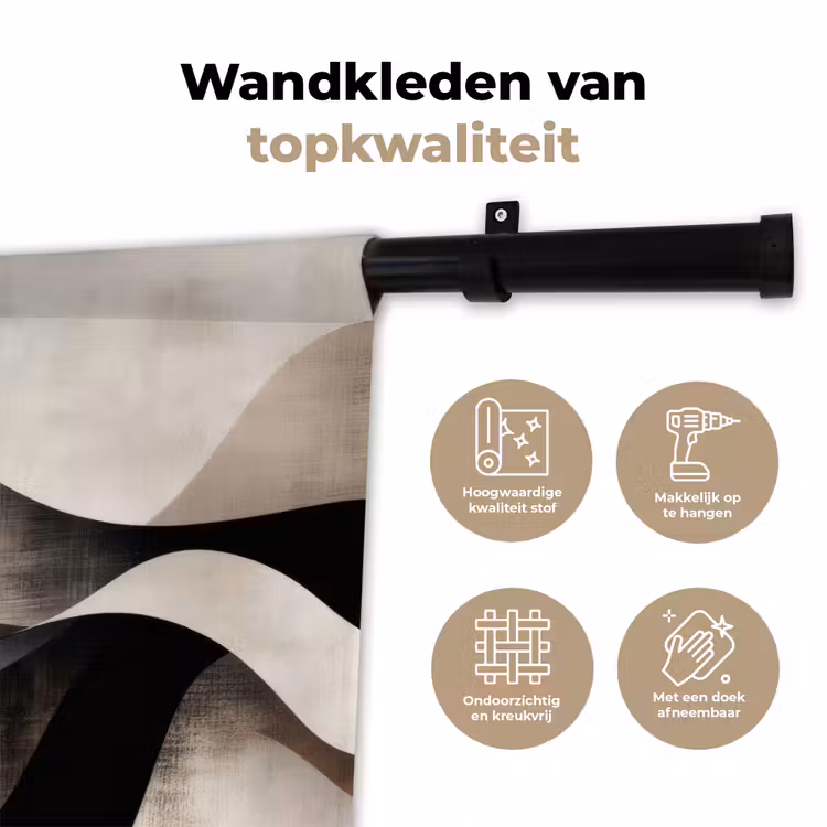 Abstract - Golven - Zwart - Verweerd Wandkleed katoen klein -sfeer2